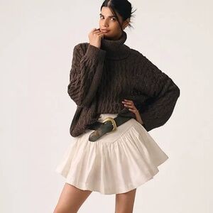 Pilcro by Anthropologie Oversized Turtleneck Cable-Knit Sweater Brown Size XXS